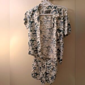 REFORMATION Vintage Style Two-Piece Set in Green and Cream